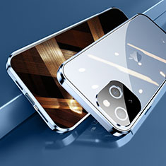 Custodia Lusso Alluminio Laterale Specchio 360 Gradi Cover M05 per Apple iPhone 15 Blu