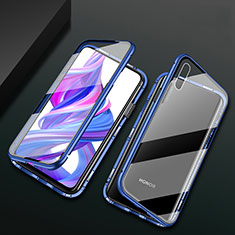 Custodia Lusso Alluminio Laterale Specchio 360 Gradi Cover M05 per Huawei Honor 9X Blu