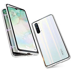 Custodia Lusso Alluminio Laterale Specchio 360 Gradi Cover M05 per Oppo Find X2 Lite Argento