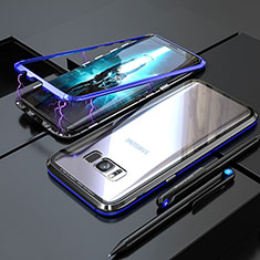 Custodia Lusso Alluminio Laterale Specchio 360 Gradi Cover M05 per Samsung Galaxy S8 Blu