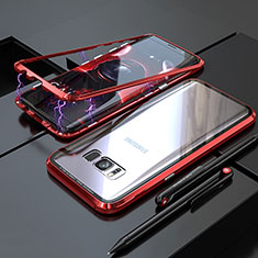 Custodia Lusso Alluminio Laterale Specchio 360 Gradi Cover M05 per Samsung Galaxy S8 Plus Rosso