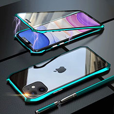 Custodia Lusso Alluminio Laterale Specchio 360 Gradi Cover M06 per Apple iPhone 11 Ciano