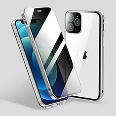 Custodia Lusso Alluminio Laterale Specchio 360 Gradi Cover M06 per Apple iPhone 13 Pro Argento