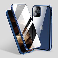 Custodia Lusso Alluminio Laterale Specchio 360 Gradi Cover M06 per Apple iPhone 14 Pro Blu