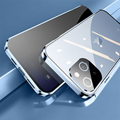 Custodia Lusso Alluminio Laterale Specchio 360 Gradi Cover M06 per Apple iPhone 15 Blu
