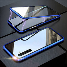 Custodia Lusso Alluminio Laterale Specchio 360 Gradi Cover M06 per Oppo K5 Blu