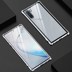 Custodia Lusso Alluminio Laterale Specchio 360 Gradi Cover M06 per Samsung Galaxy Note 10 Argento