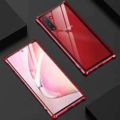 Custodia Lusso Alluminio Laterale Specchio 360 Gradi Cover M06 per Samsung Galaxy Note 10 Rosso