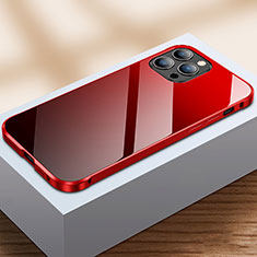 Custodia Lusso Alluminio Laterale Specchio 360 Gradi Cover M07 per Apple iPhone 13 Pro Max Rosso e Nero