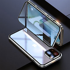 Custodia Lusso Alluminio Laterale Specchio 360 Gradi Cover M08 per Apple iPhone 13 Mini Argento