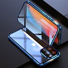 Custodia Lusso Alluminio Laterale Specchio 360 Gradi Cover M08 per Apple iPhone 13 Pro Blu