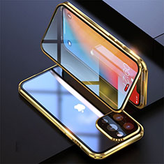 Custodia Lusso Alluminio Laterale Specchio 360 Gradi Cover M08 per Apple iPhone 13 Pro Max Oro