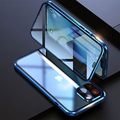 Custodia Lusso Alluminio Laterale Specchio 360 Gradi Cover M08 per Apple iPhone 14 Blu