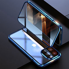 Custodia Lusso Alluminio Laterale Specchio 360 Gradi Cover M08 per Apple iPhone 14 Pro Blu
