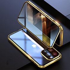 Custodia Lusso Alluminio Laterale Specchio 360 Gradi Cover M08 per Apple iPhone 14 Pro Max Oro