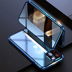 Custodia Lusso Alluminio Laterale Specchio 360 Gradi Cover M08 per Apple iPhone 15 Blu