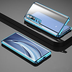 Custodia Lusso Alluminio Laterale Specchio 360 Gradi Cover M08 per Xiaomi Mi 10 Blu
