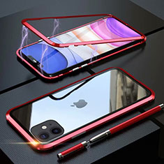 Custodia Lusso Alluminio Laterale Specchio 360 Gradi Cover M09 per Apple iPhone 11 Rosso