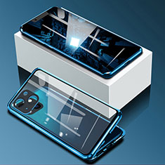Custodia Lusso Alluminio Laterale Specchio 360 Gradi Cover M09 per Apple iPhone 13 Blu