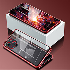 Custodia Lusso Alluminio Laterale Specchio 360 Gradi Cover M09 per Apple iPhone 14 Rosso