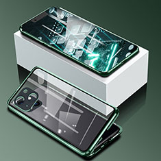 Custodia Lusso Alluminio Laterale Specchio 360 Gradi Cover M09 per Apple iPhone 14 Verde