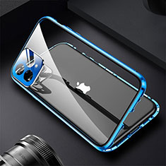 Custodia Lusso Alluminio Laterale Specchio 360 Gradi Cover M09 per Apple iPhone 15 Pro Blu