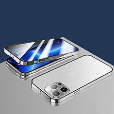 Custodia Lusso Alluminio Laterale Specchio 360 Gradi Cover M10 per Apple iPhone 13 Pro Argento