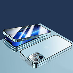 Custodia Lusso Alluminio Laterale Specchio 360 Gradi Cover M10 per Apple iPhone 13 Pro Max Blu