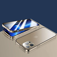 Custodia Lusso Alluminio Laterale Specchio 360 Gradi Cover M10 per Apple iPhone 13 Pro Max Oro