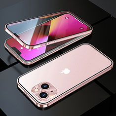 Custodia Lusso Alluminio Laterale Specchio 360 Gradi Cover M10 per Apple iPhone 14 Oro Rosa