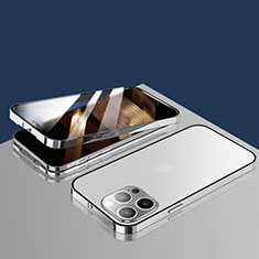 Custodia Lusso Alluminio Laterale Specchio 360 Gradi Cover M10 per Apple iPhone 14 Pro Argento