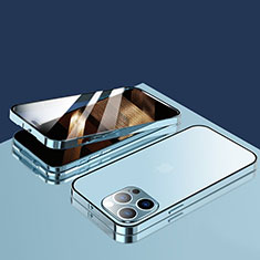 Custodia Lusso Alluminio Laterale Specchio 360 Gradi Cover M10 per Apple iPhone 14 Pro Blu