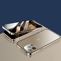 Custodia Lusso Alluminio Laterale Specchio 360 Gradi Cover M10 per Apple iPhone 14 Pro Oro