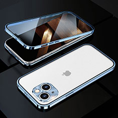 Custodia Lusso Alluminio Laterale Specchio 360 Gradi Cover M10 per Apple iPhone 15 Blu
