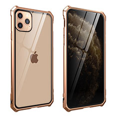 Custodia Lusso Alluminio Laterale Specchio 360 Gradi Cover M15 per Apple iPhone 11 Pro Max Oro