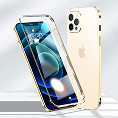 Custodia Lusso Alluminio Laterale Specchio 360 Gradi Cover N01 per Apple iPhone 12 Pro Oro