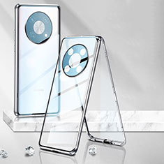 Custodia Lusso Alluminio Laterale Specchio 360 Gradi Cover P01 per Huawei Enjoy 50 Pro Argento
