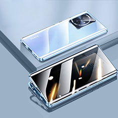 Custodia Lusso Alluminio Laterale Specchio 360 Gradi Cover P01 per Huawei Honor 100 5G Blu