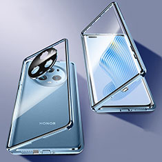 Custodia Lusso Alluminio Laterale Specchio 360 Gradi Cover P01 per Huawei Honor Magic5 Pro 5G Blu