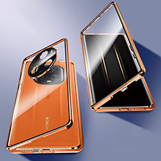 Custodia Lusso Alluminio Laterale Specchio 360 Gradi Cover P01 per Huawei Honor Magic5 Pro 5G Oro
