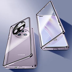 Custodia Lusso Alluminio Laterale Specchio 360 Gradi Cover P01 per Huawei Honor Magic5 Pro 5G Viola