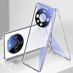 Custodia Lusso Alluminio Laterale Specchio 360 Gradi Cover P01 per Huawei Mate 60 Argento