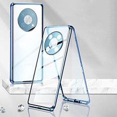 Custodia Lusso Alluminio Laterale Specchio 360 Gradi Cover P01 per Huawei Nova Y90 Blu