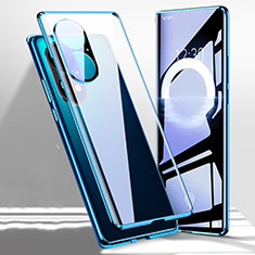 Custodia Lusso Alluminio Laterale Specchio 360 Gradi Cover P01 per Huawei P50 Pro Blu