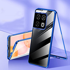Custodia Lusso Alluminio Laterale Specchio 360 Gradi Cover P01 per OnePlus 10 Pro 5G Blu
