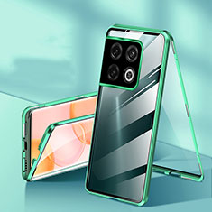 Custodia Lusso Alluminio Laterale Specchio 360 Gradi Cover P01 per OnePlus 10 Pro 5G Verde