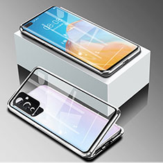 Custodia Lusso Alluminio Laterale Specchio 360 Gradi Cover P01 per OnePlus 9 5G Argento