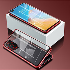 Custodia Lusso Alluminio Laterale Specchio 360 Gradi Cover P01 per OnePlus 9 5G Rosso