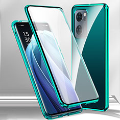 Custodia Lusso Alluminio Laterale Specchio 360 Gradi Cover P01 per OnePlus Nord N300 5G Verde