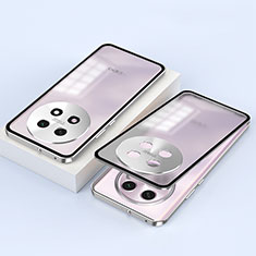 Custodia Lusso Alluminio Laterale Specchio 360 Gradi Cover P01 per Oppo A2 Pro 5G Argento